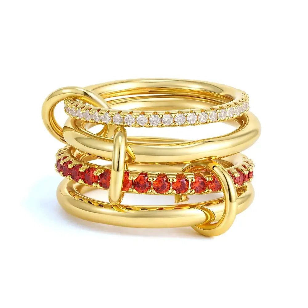 316 Stainless Steel PVD Mixed Metals Multi Layered Finger Rings Shiny CZ Zircon Stackable Ring Set Non Tarnish Dainty Jewelry