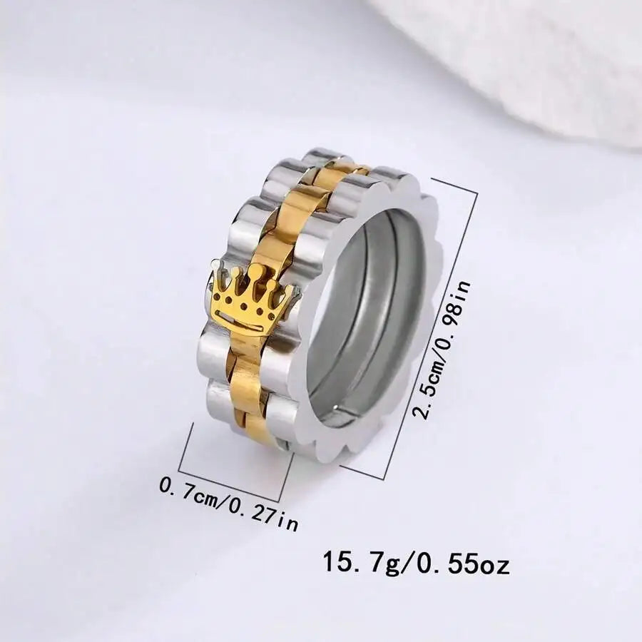 1pc Minimalist Golden Crown Stainless Steel Ring
