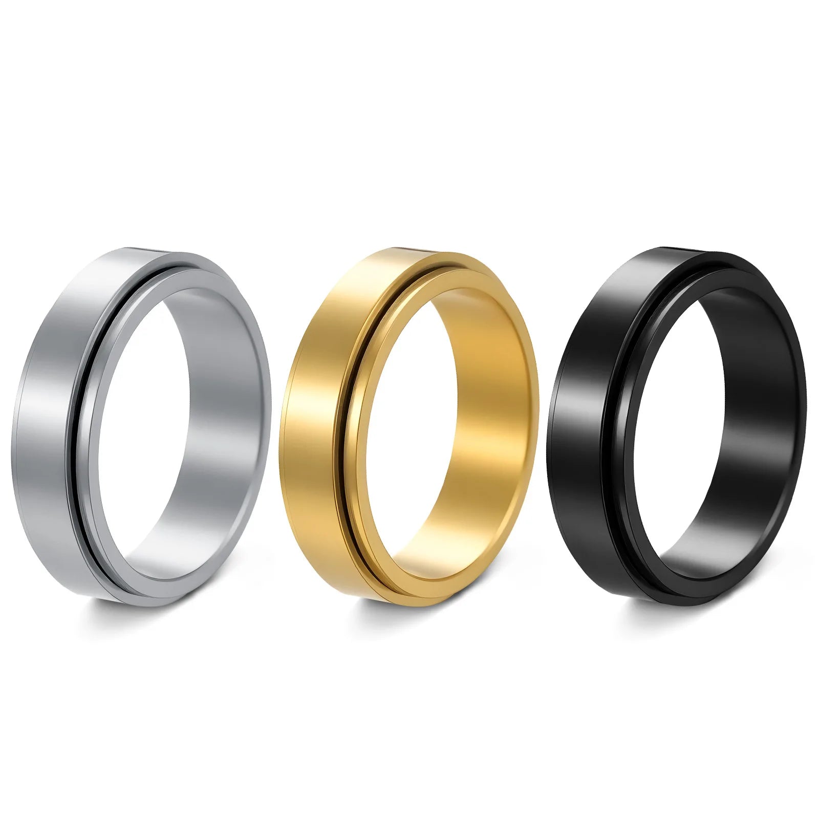 Men's and women's 8mm stainless steel wedding ring, rotatable, stress-relieving - fashionable jewelry for birthday and festival gifts