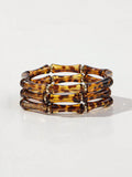 1 Set Of 3pcs Bohemian Acrylic Marble Texture Olive Green Bamboo Beaded Elastic Bracelets, Suitable For Women's Daily Wear, Gift, Holiday, Beach Jewelry mbzr