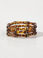 1 Set Of 3pcs Bohemian Acrylic Marble Texture Olive Green Bamboo Beaded Elastic Bracelets, Suitable For Women's Daily Wear, Gift, Holiday, Beach Jewelry mbzr