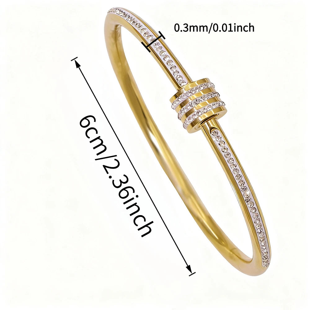 Diamond-encrusted stainless steel clasp bracelet, fashionable and light luxury plated women's bracelet, elegant and versatile