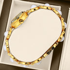 YaLaLuSi Vintage Gold  Green Women Watch  Inlaid Chain Bracelet Elegant Ladies Quartz  Wristwatch With Gift Box