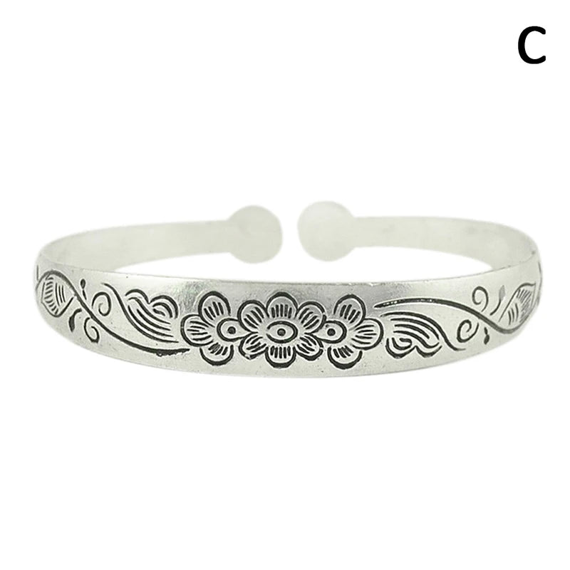 Retro Opening  Bracelet Jewelry Vintage Tibetan Silver Totem Carved Bangle Cuff
