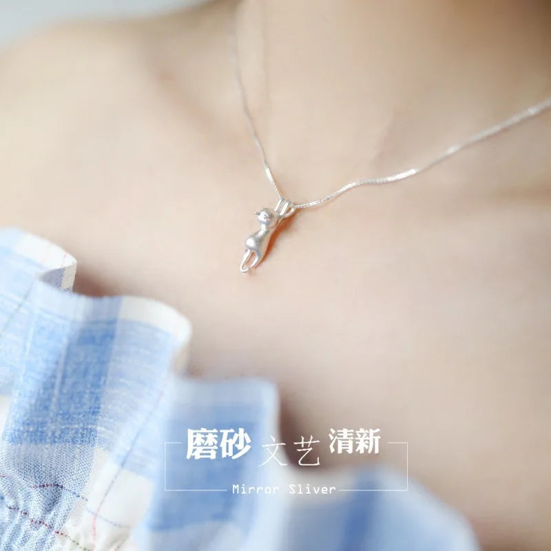 Popular 925 Sterling Silver Jewelry Fashion Simple Animal Cute Kitty Clavicle Chain Pendant Cat Necklaces XL003 925 sterling silver mbzr
