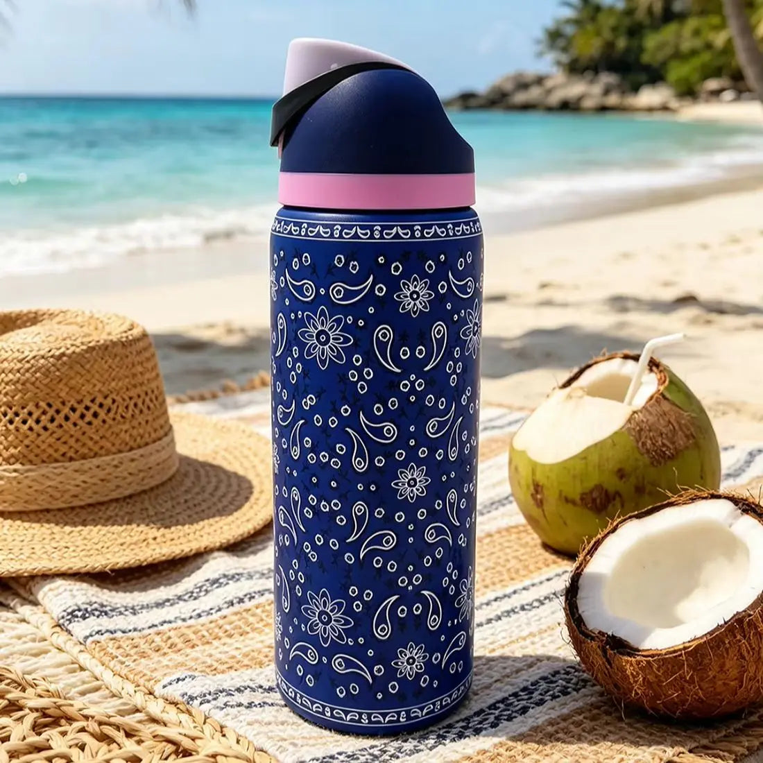 Owalaa cashew nut pattern 32oz/945ml stainless steel insulated water bottle with straw,for daily sports outdoor,perfect gift mbzr