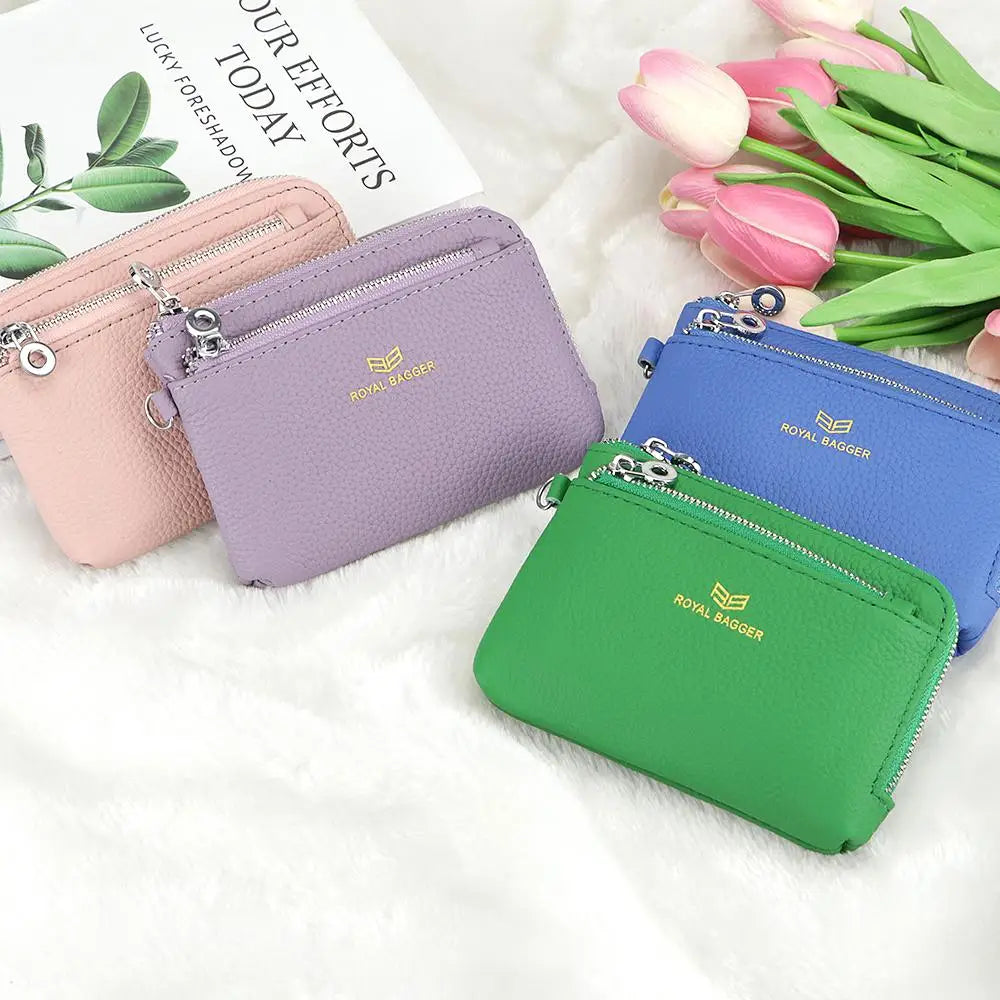 Royal Bagger Short Genuine Leather Wallet Woman New Soft First Layer Cow Leather Purse Ladies RFID Protected Card Holder Clutch mbzr
