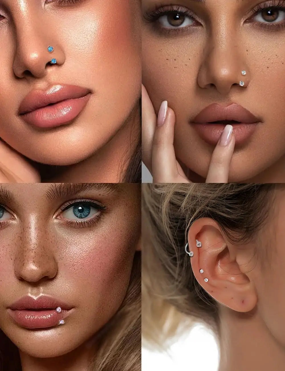 Tornito Horseshoe Nose Rings Half Hoop Earrings For Women Internally Threaded Double CZ Daith Tragus Helix Earring Lip Labret Septum Piercing 18G 20G 8mm Silver Gold Plated mbzr