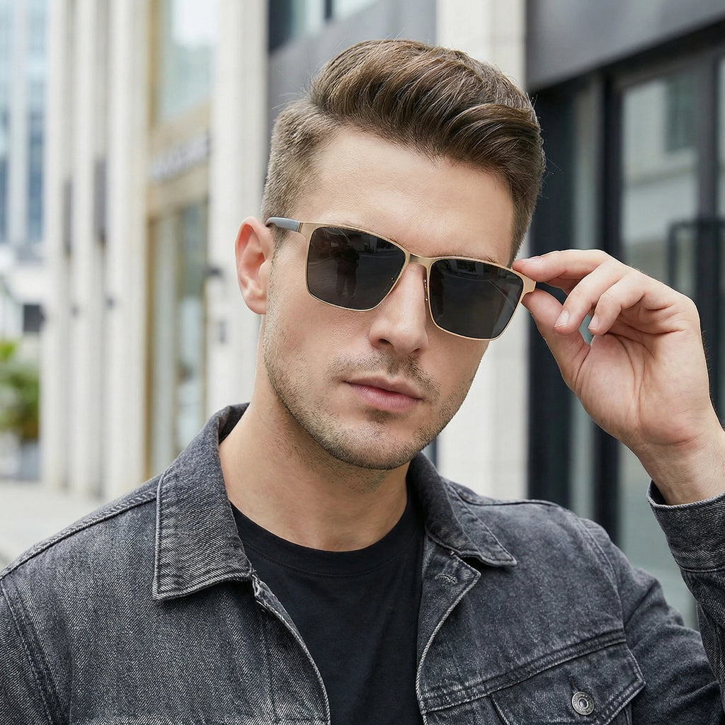 Polarized Sun Glasses Trendy Square Polarized Sunglasses Stainless Steel Sun Glasses Impact-Resistant Metal Frame Sunglasses