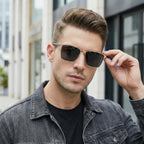 Polarized Sun Glasses Trendy Square Polarized Sunglasses Stainless Steel Sun Glasses Impact-Resistant Metal Frame Sunglasses