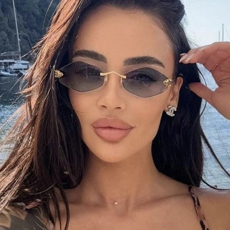 Fashion Small Polygonal Sunglasses for Women Luxury Brand Rmless Brown Rhombus Sun Glasses Woman Vintage Metal Shades Eyewear mbzr