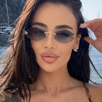 Fashion Small Polygonal Sunglasses for Women Luxury Brand Rmless Brown Rhombus Sun Glasses Woman Vintage Metal Shades Eyewear mbzr