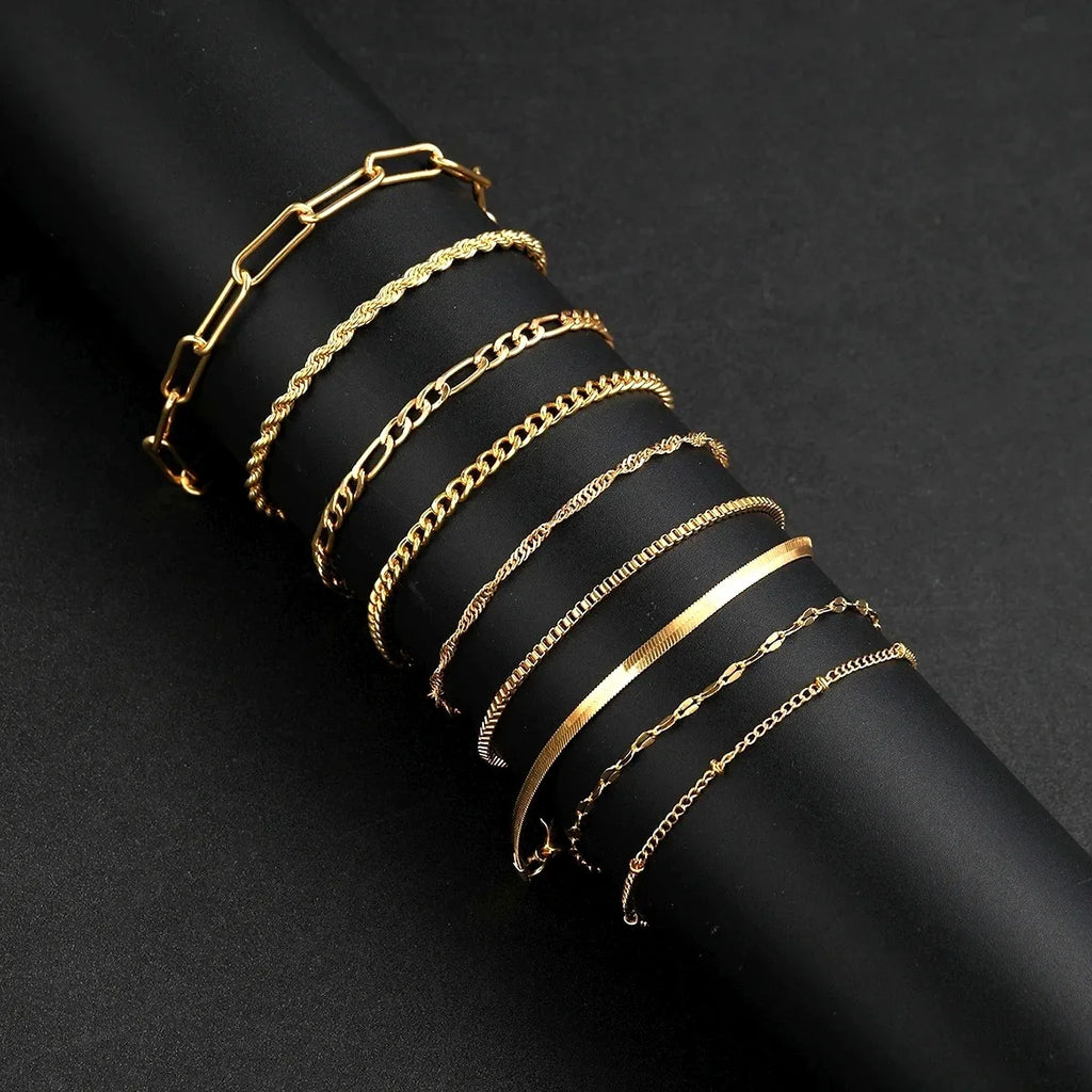 6Pcs Gold Color Multilayer Bracelet Set Boho Retro Thick Twist Cuban Chain Bracelet for Women 2026 Trendy Quality Jewelry Gifts