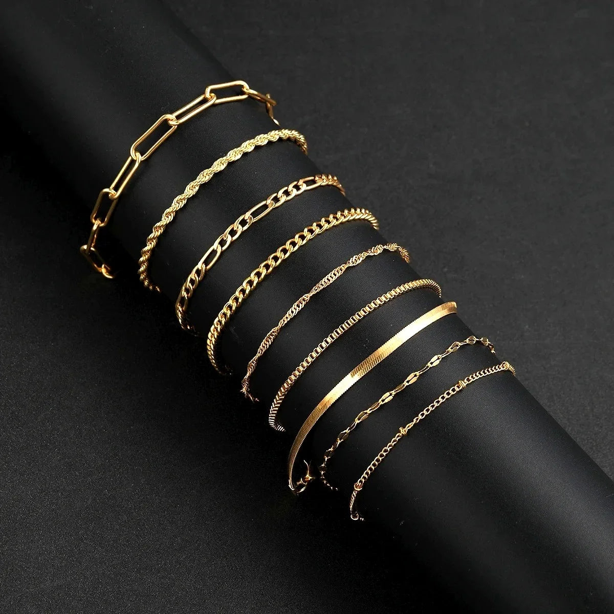 6Pcs Gold Color Multilayer Bracelet Set Boho Retro Thick Twist Cuban Chain Bracelet for Women 2026 Trendy Quality Jewelry Gifts