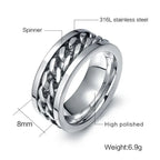 Vnox 8mm Rotatable Chain Ring For Men Women Stainless Steel Flexible Spinner Link Casual Fraternal Rings Male Jewelry Anel