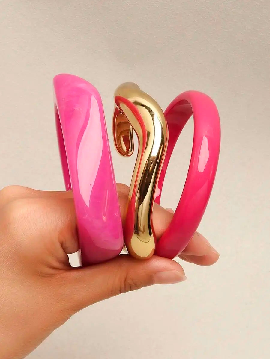 3pcs Retro Artistic Tie Dye Resin Geometric Round Bangle Bracelets For Women