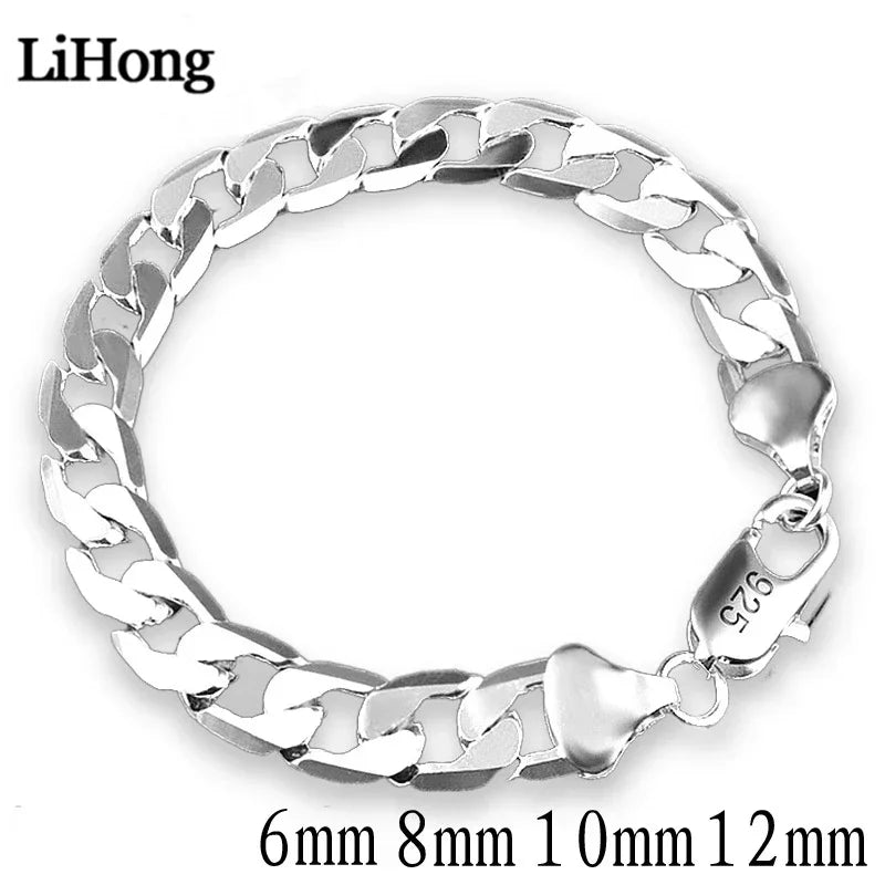 Sterling Silver Sideways Bracelet Unisex Men Women Jewelry
