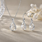 OXTAO 8-9mm Pearl Necklace& Earring Jewelry Set 14K Gold Filled Moissanite Infinity Charm Necklaces Wedding Promise Band Jewelry