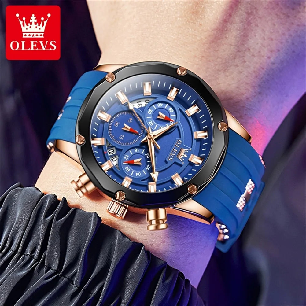 OLEVS 9991 Top Trendy Men's Watch Waterproof Silicone Strap Luxury Multifunctional Chronograph Brand Sports Quartz Men's Watch mbzr