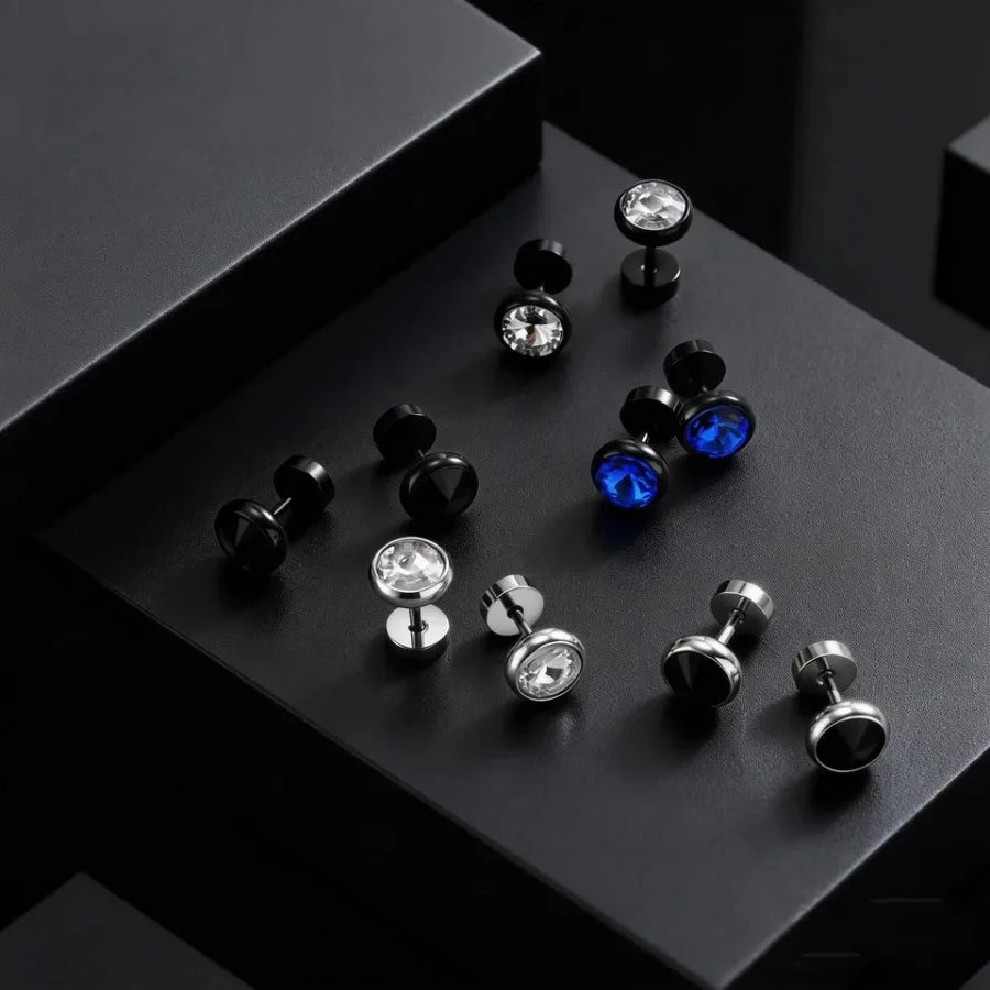 Simple Circle Round Stud Earrings for Men Boys, Metal Zircon Small Earrings, Unisex Daily Jewelry Accessory
