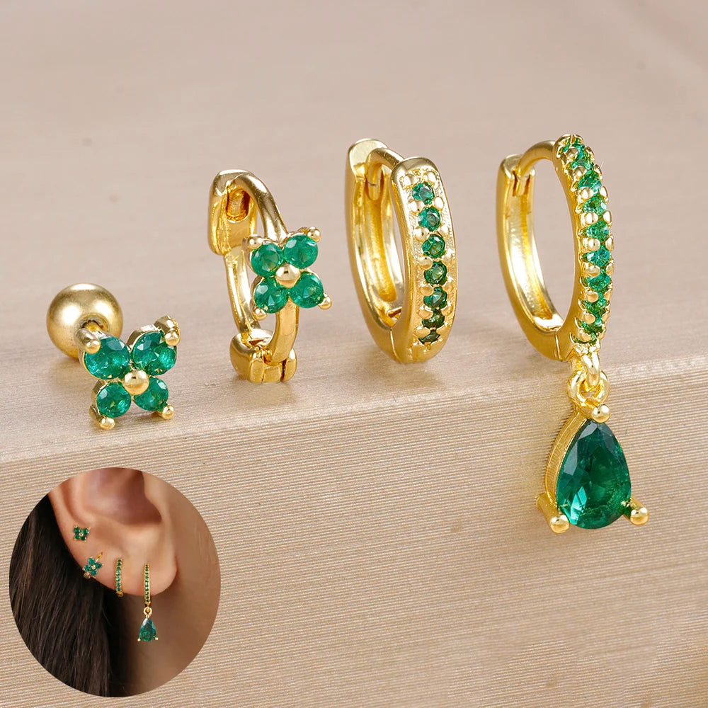 4pcs Korean Stainless Steel Zircon Water Drop Piercing Earrings Set for Women Simple Huggie Square Earring Fashion Jewelry mbzr