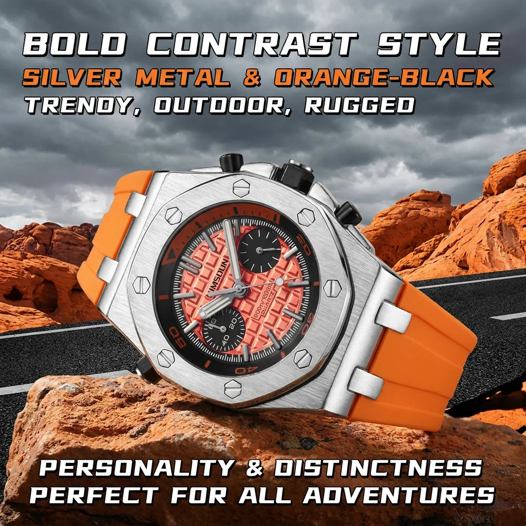 1pcs Men's Orange Silicone Band Luxury Business Quartz Watch for Party Holiday Gift mbzr