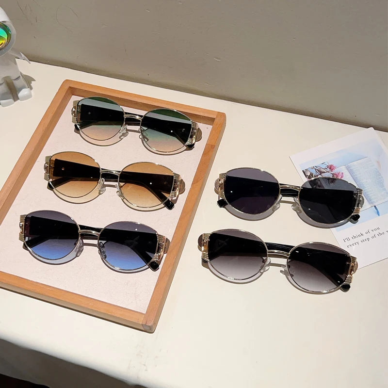 KAMMPT Retro Oval Sunglasses Stylish Gradient Multi-color Decor Trendy Luxury Brand Design
