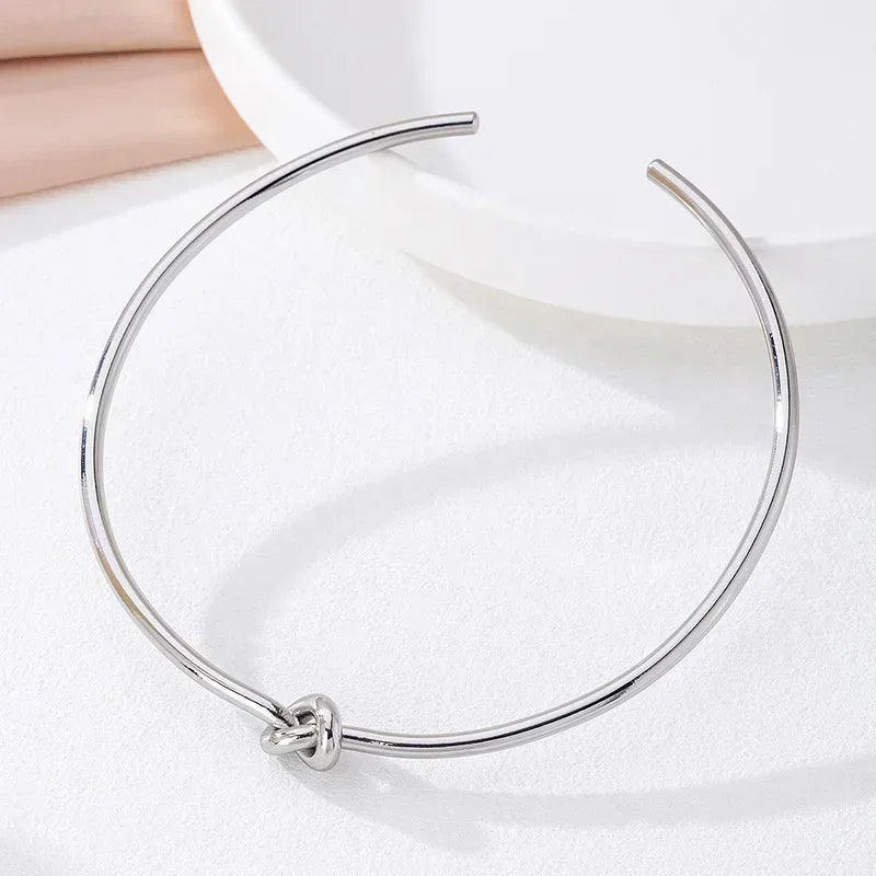 Minar Minimalist Hollow Out Knotted Open Adjustable Torques for Women Female 18K Gold Silver PVD Plated Stainless Steel Choker