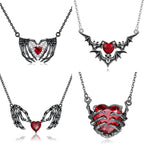 Bat Wings and Heart-Shaped Resin Pendant Necklace - Dark Fantasy Style Alloy Chain Casual Fashion Accessories