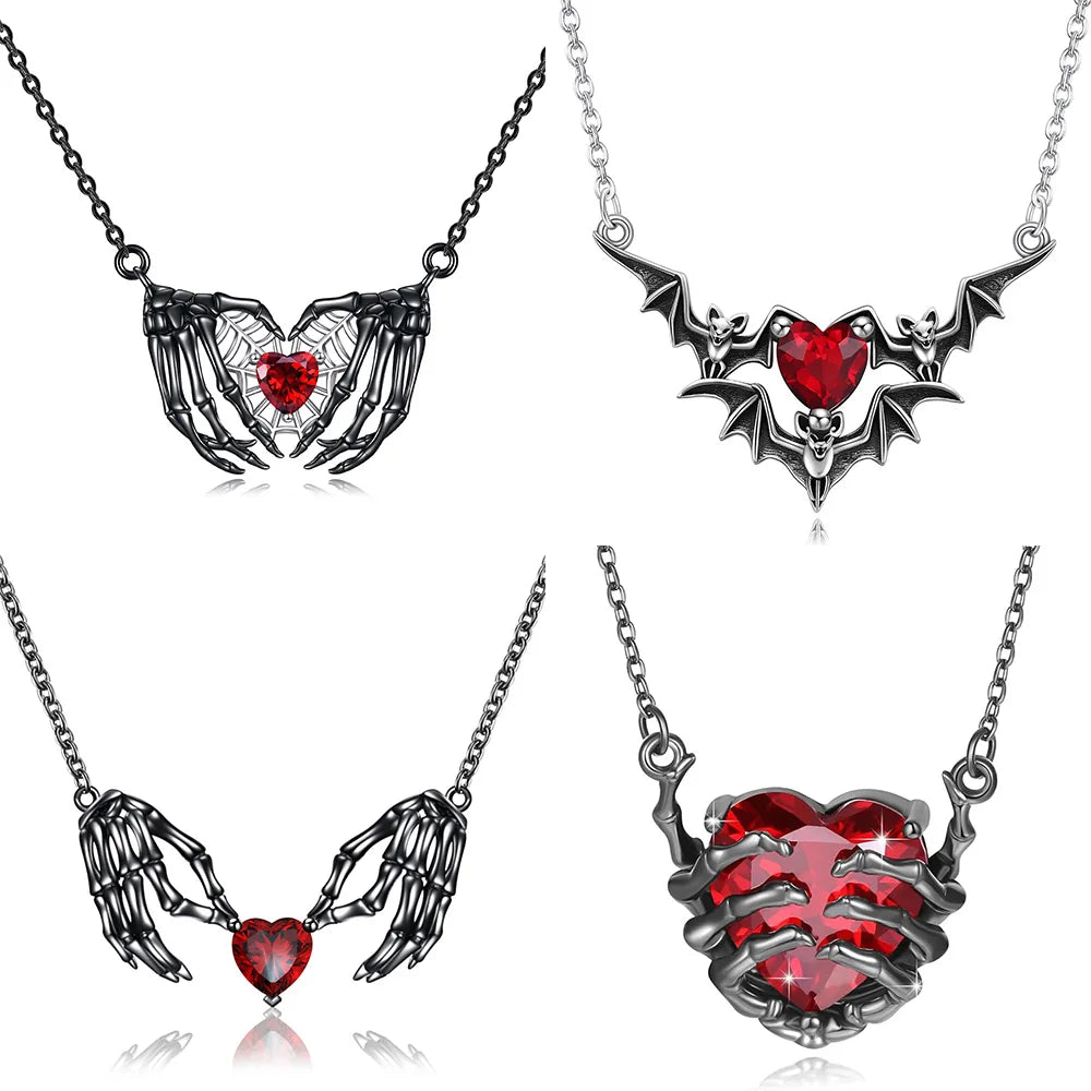 Bat Wings and Heart-Shaped Resin Pendant Necklace - Dark Fantasy Style Alloy Chain Casual Fashion Accessories