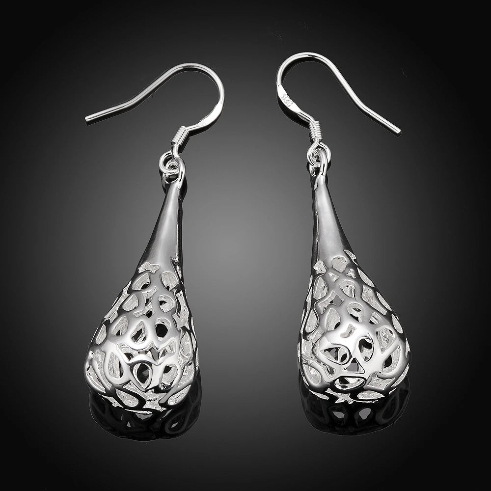 Sterling Silver Hollow Water Drop Earrings Women Trend Jewelry