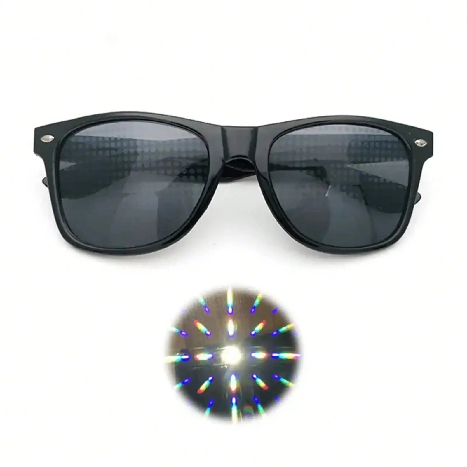 Prism Diffraction Glasses – Black Frame Light Refraction Lenses, Rave & Party Sunglasses for Concerts, Disco & Casual Wear, No Prescription Needed, Durable Fun Eyewear mbzr