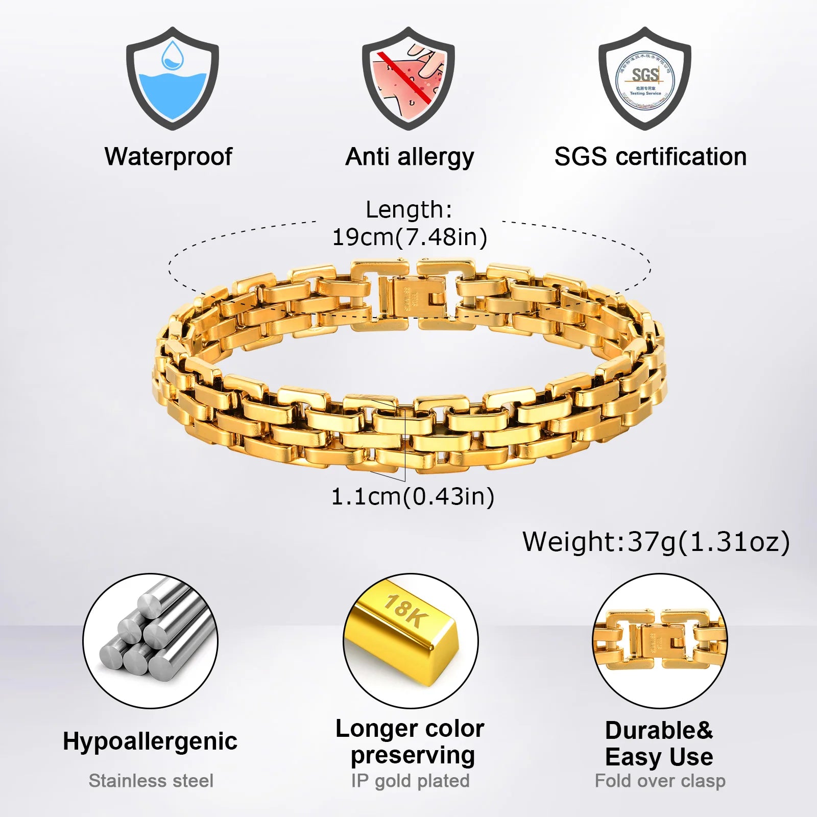 Trendy Watch Strap Bracelet for Women,Waterproof Stainless Steel Bracelets,Fashion Jewelry Party Gifts