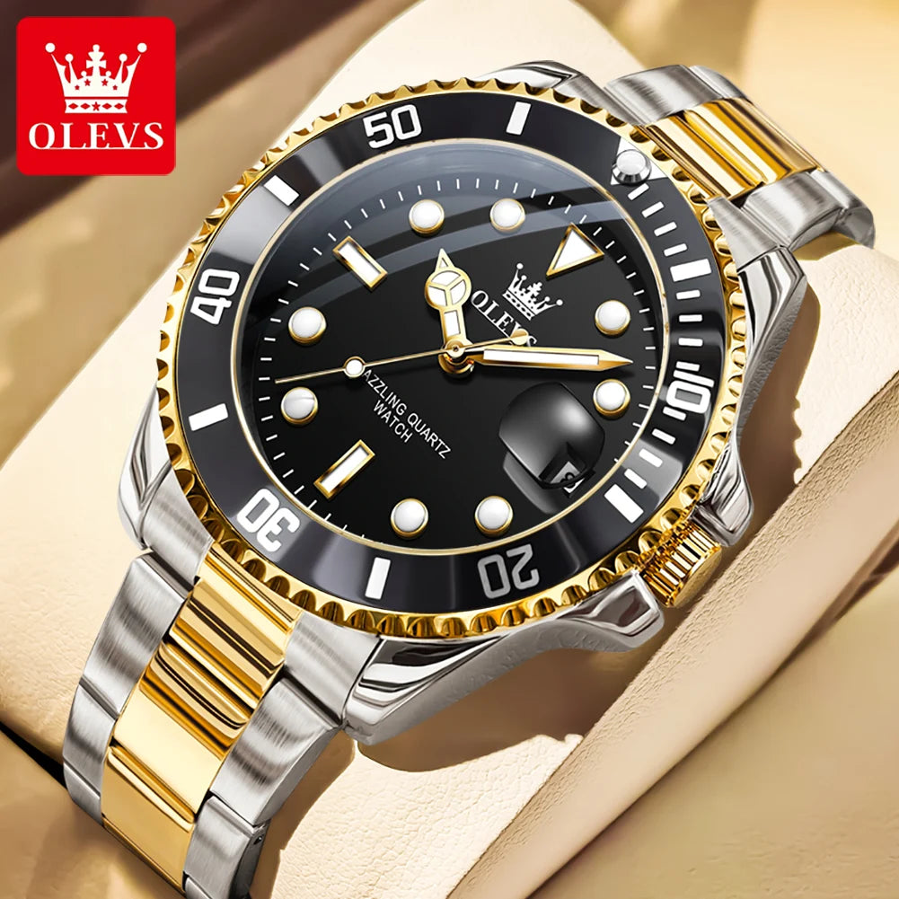 Men's Quartz Watch Luxury Stainless Steel Luminous Automatic Date OLEVS 5885 mbzr