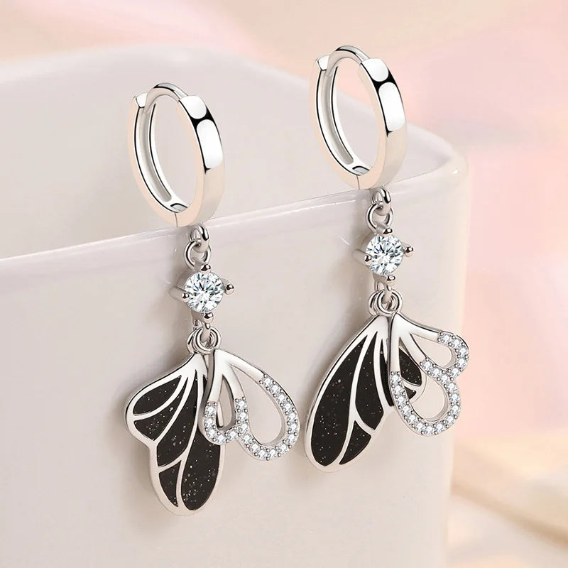 Sterling Silver Bow Zircon Long Drop Earrings Engagement Gift