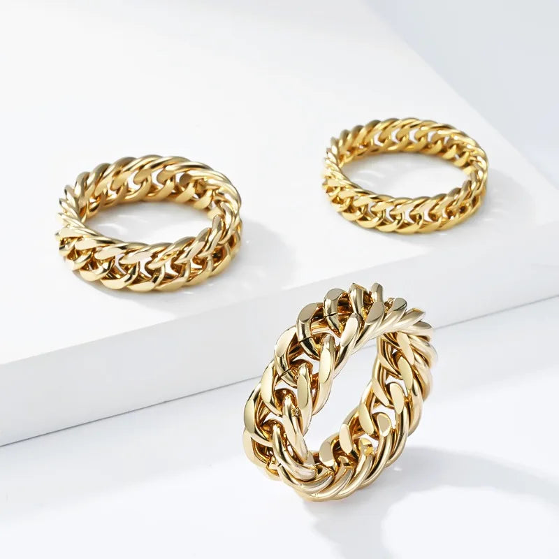 Cold Neutral Titanium Steel Smooth Chain Ring Men's and Women's Double Woven Cuban Chain Niche High-end Non-fading Jewelry