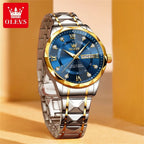 OLEVS 5609 Brand Original Quartz Movement Watch For Men Big Diamond Dual Calendar Dial Steel Bracelet HD Luminous Function 30m Waterproof Watch