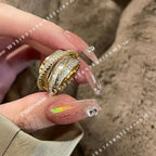 Trendy Luxury Geometric Shiny Zircon Multi-layer Gold Color Stainless Steel Couple Ring for Women Men Jewelry Gift