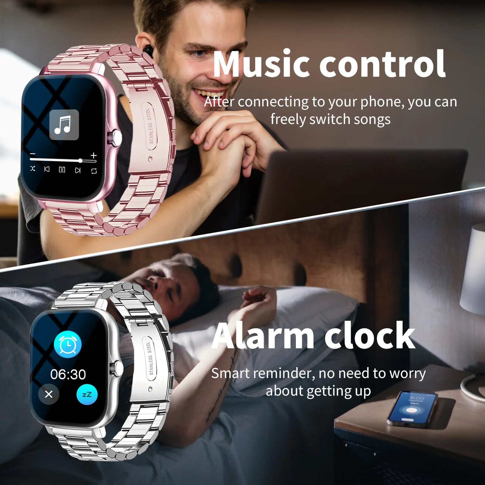 2025 Fitness Smart Watch for Men Women HD Screen: Durable Stainless Steel Strap Bluetooth Wireless Calling Message Reminder