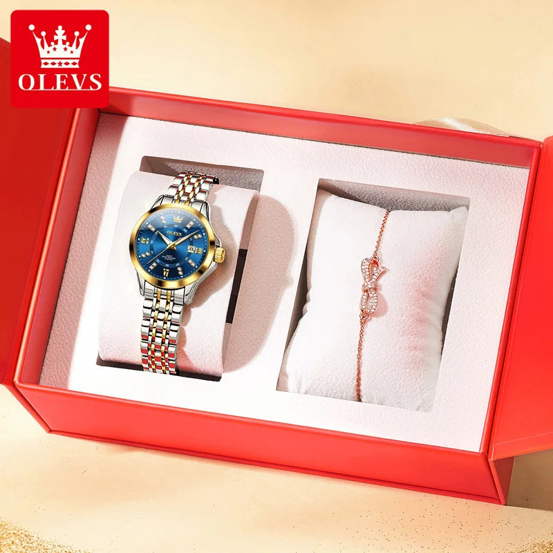 OLEVS 3620 Women Watch Luxury Brand Diamond Quartz Watch Fashion Automatic Calendar Waterproof Women Watch Bracelet Set Reloj