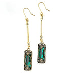 Long Tassel Dangle Earrings Vintage Copper Crystal Green Gemstone Drop Earrings for Women Elegant Bohemian Jewelry Wedding Party