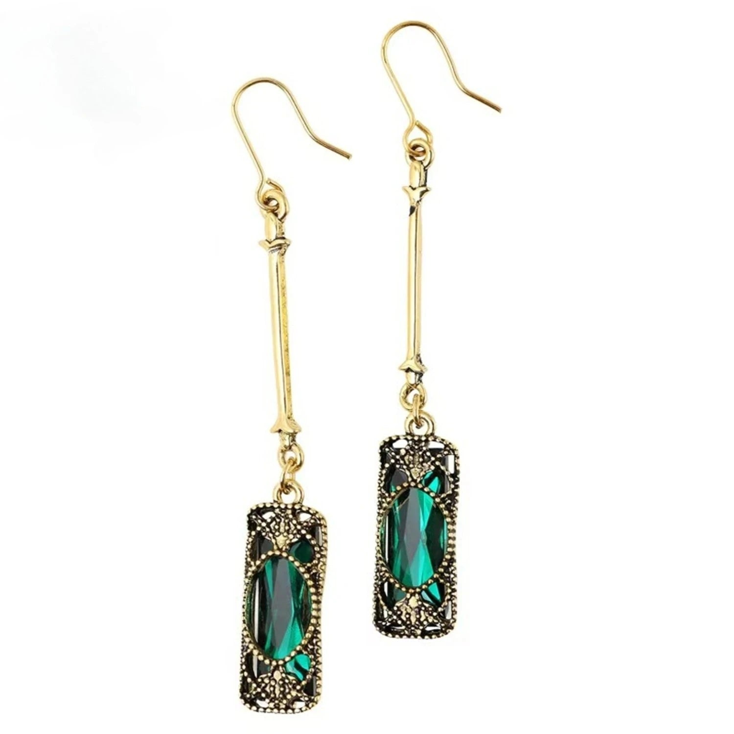 Long Tassel Dangle Earrings Vintage Copper Crystal Green Gemstone Drop Earrings for Women Elegant Bohemian Jewelry Wedding Party