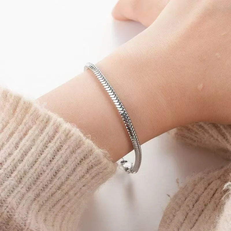 Hot Selling Genuine 100% 925 Sterling Silver 3/4mm Snake Chain Bracelet and Bracelet Women Luxury Bracelet Jewelry 20cm mbzr