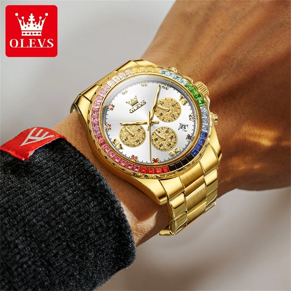 OLEVS 2939 Luxury Quartz Movement Rainbow Di Watch For Men 24-hour Display Minute Timing Single Calendar Window Luminous 30M Waterproof Watch mbzr