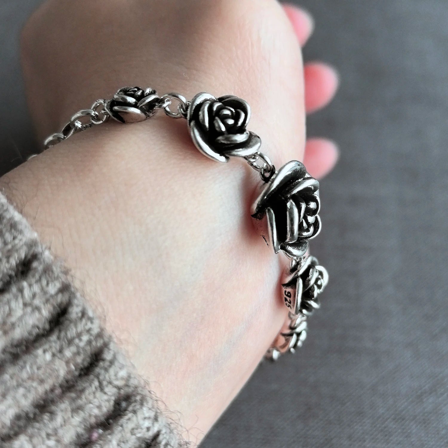 925 Sterling Silver Bracelet Rose Flower Linked Vintage Punk Adjustable Chain For Woman Girl Jewelry Gift Dropship Wholesale
