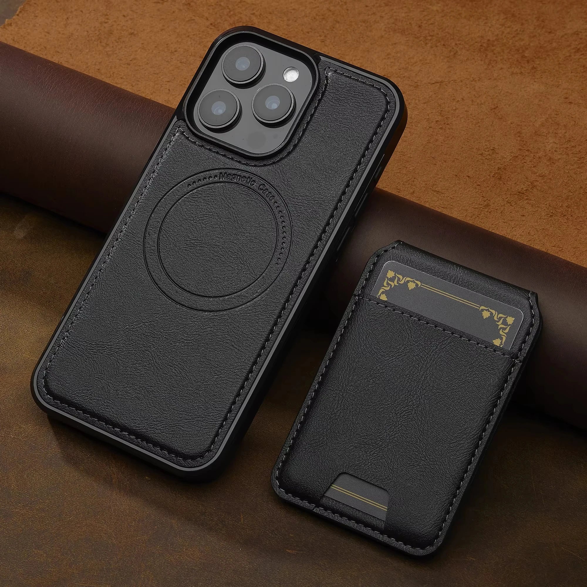 2 in 1 Detachable Leather iPhone Case with Card Pocket - Magnetic Cover for iPhone 17 pro Max 17 Air 15 14 13 12 11 pro Max