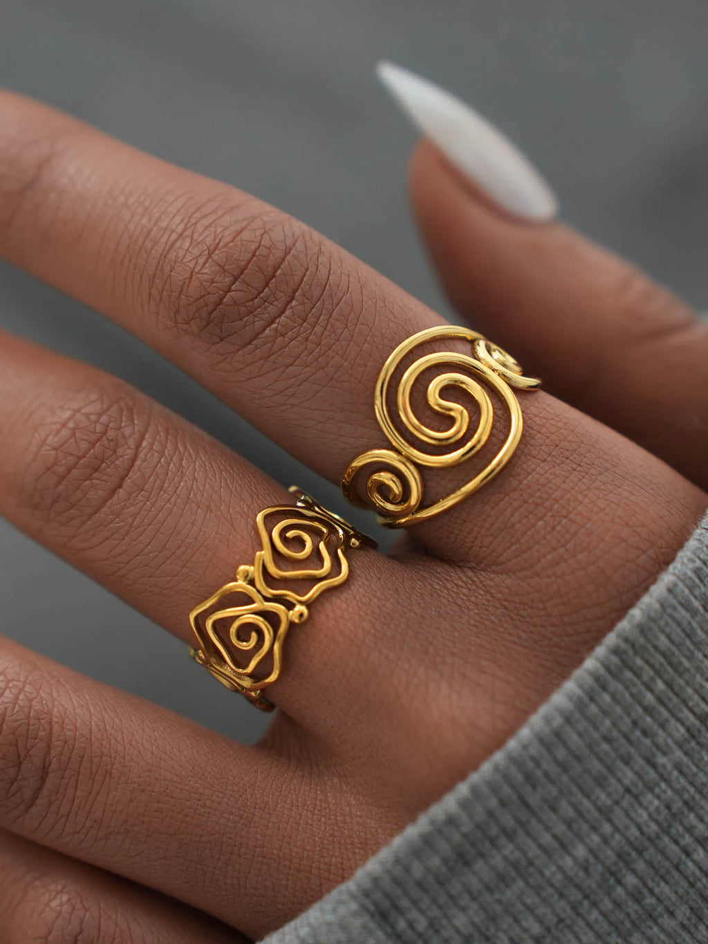 Stainless Steel Spiral Adjustable Open Rings for Women 18K Gold Plated Waterproof High Quality Ladies Jewelry For Vacation Etc