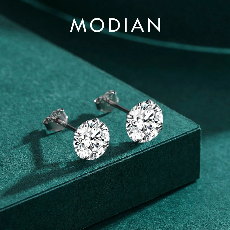 Modian Sparkling Clear CZ Stud Earrings 925 Sterling Silver Round Zirconia 4MM 5MM 6MM 7MM Earrings For Women Wedding Jewelry mbzr