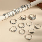 Best Selling 21-Piece Vintage Distressed Ring Set, Dark Style Butterfly & Flower Rings, Edgy Minimalist Accessory Gift mbzr