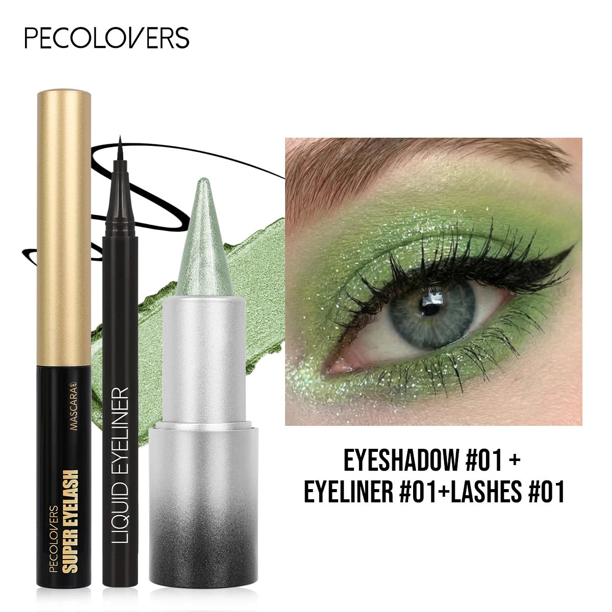 3pcs/Set Glitter Eye Shadow+Mascara +Eyeliner Sharp Headed Shimmer Eyeshadow WaterproofEyelashes Black Liquid Eyeliner mbzr